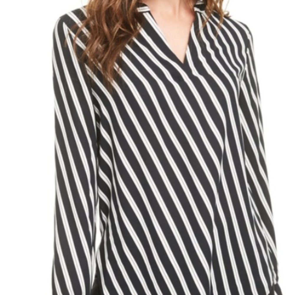 NWOT Anne Klein Nantucket Grey Diagonal Stripe Blouse - Size S